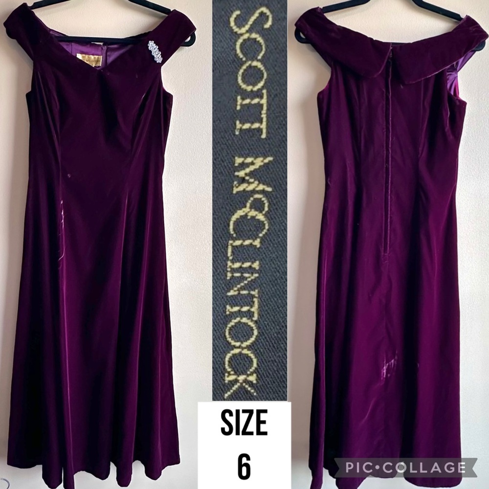 VTG Scott McClintock Womens Dress 90s Formal Dark Burgundy Velvet Off Shoulder 6